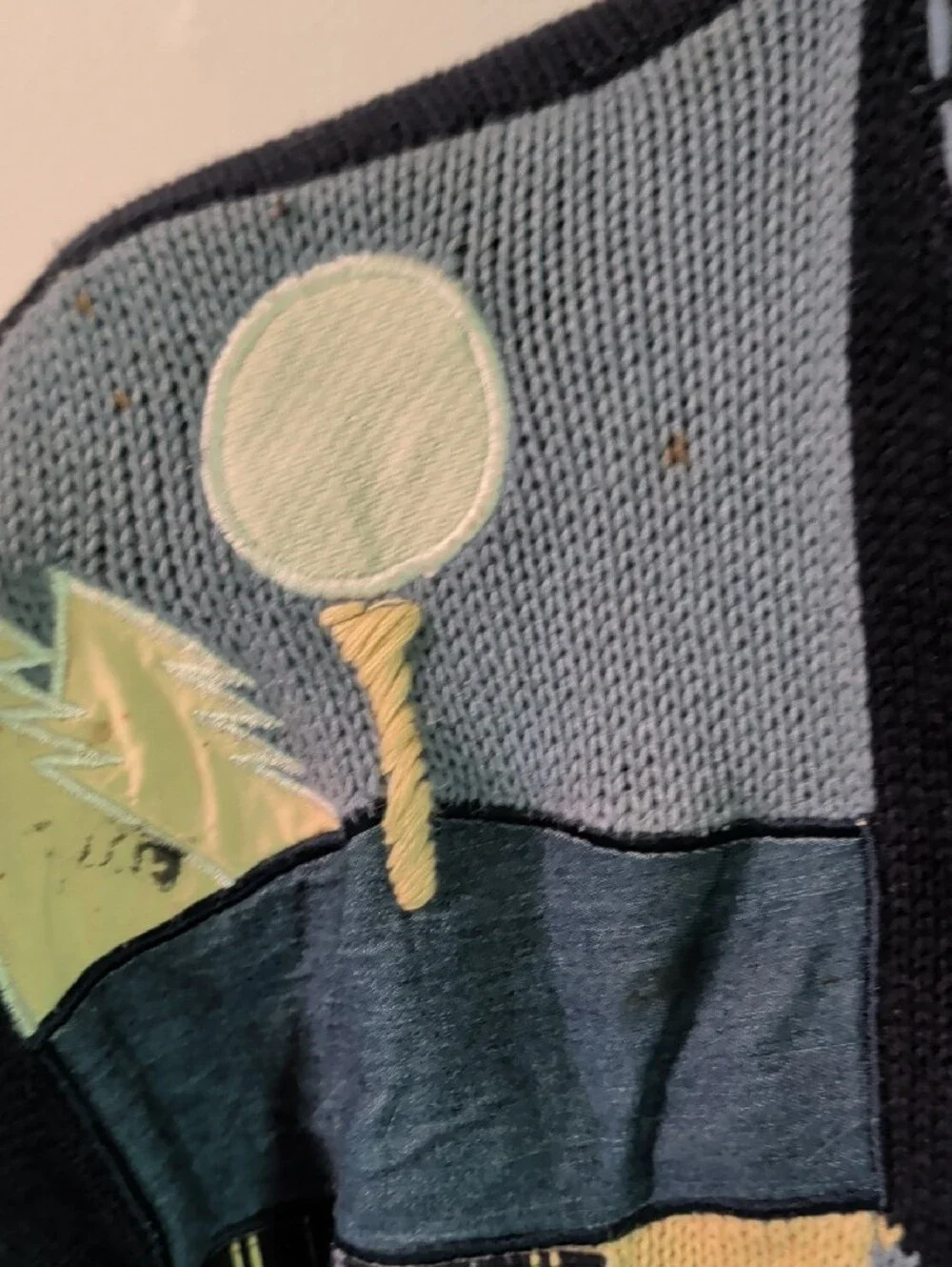 Susan Bristol Navy, Light Blue & Yellow Patchwork Cardigan Golf